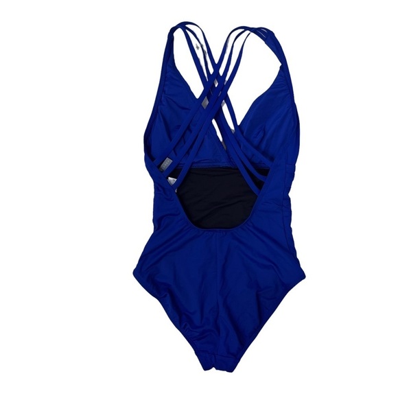 La Blanca Island Goddess Multi Strap Cross Back Blue One Piece Swimsuit Size 4 - Picture 5 of 9